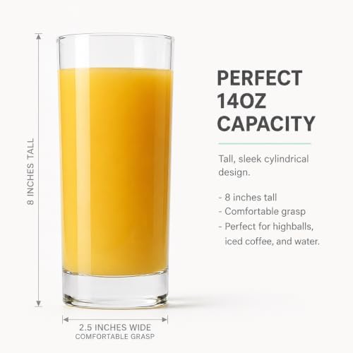 Godinger Drinking Glasses, Tall Highball Glasses Set of 4, Made in Italy
