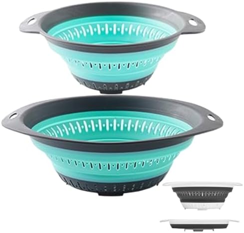 Collapsible Colander and Strainer,Silicone Strainer Colanders & Food Strainers,for Vegetable and Fruit, Kitchen Essentials (2, Green, 1.3L+2.5L)