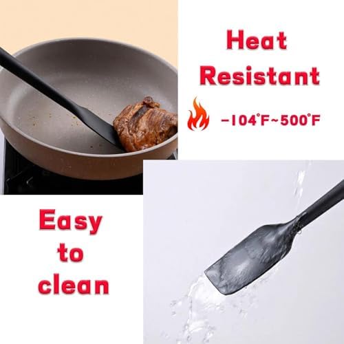 KAKAMINA Black Silicone Spatulas, 8 Pack 8.5 Inch, Sturdy Steel Core