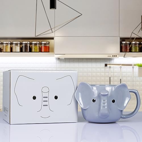 Elephant Mug, Cute Ceramic Coffee Mug, 14 oz