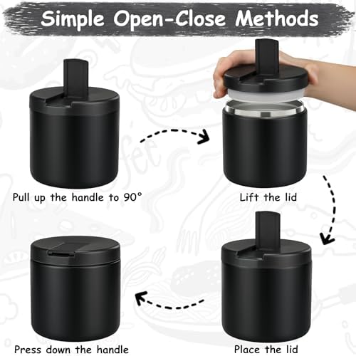 Pawtong 19oz Insulated Vacuum Food Jar with Buckle Lid Wide Mouth Soup Thermo for Hot Food Kids Leakproof Stainless Steel Lunch Container- Black-1Pack