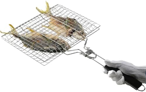 Shallow Grill Basket Fish Grill Basket, Fish Grilling Basket BBQ Fish Grill Baskets for Outdoor Grill,Grill Basket with Removable Handle. Perfect for Grilling Fish Fillets