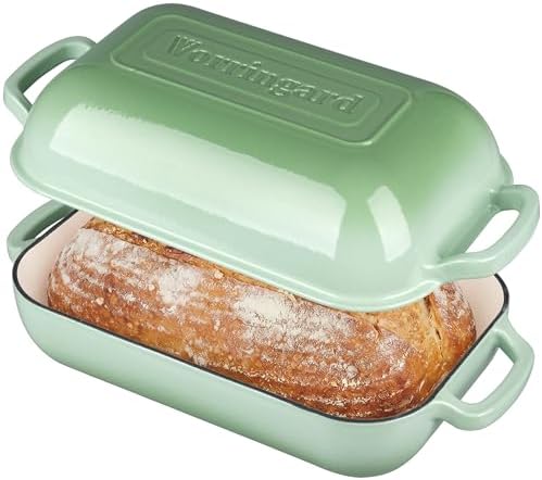 VORRINGARD Large Cast Iron Dutch Oven Dome Pot with Lid, Enameled Bread Oven, Bread Pan for Homemade Sourdough Bread Baking, 6QT, Green
