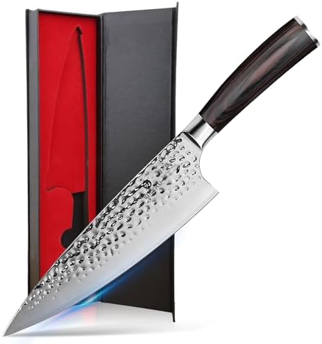 imarku 8 Inch Hammered Japanese Chef Knife,Powder Steel Edge Kitchen Knife