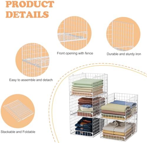 5-Tier Stackable Closet Storage Shelves, Closet Organizers and Storage Basket, Foldable & Stackable Closet Organizers for Closet System, Space-Saving Closet Shelf for Home ,White(Patent No. 30022416)