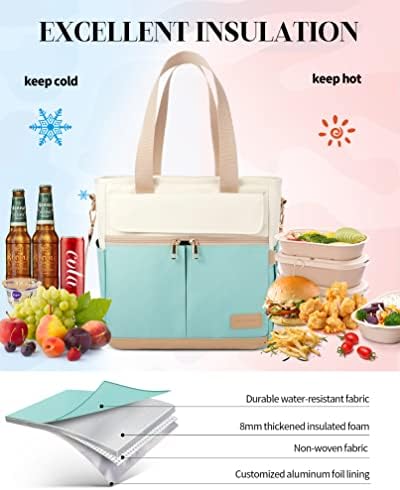 JOYHILL Lunch Bag for Women, Lunch Tote Leakproof Insulated Lunch Box with Shoulder Strap, Adult Reusable Lunch Cooler Tote Bags for Work Picnic Camping Beach (E-GREEN)