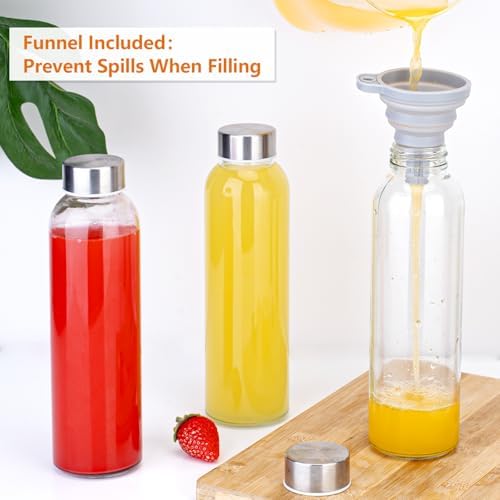 Zukro 18 oz Glass Water Bottles with Stainless Steel Lids, 100% Leak Proof