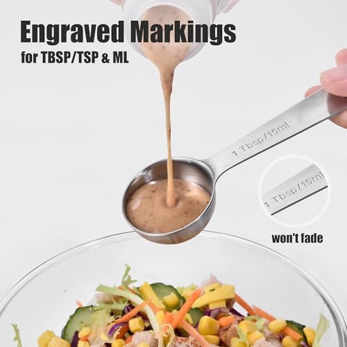 Doosu 18/8 Stainless Steel Measuring Spoons with Engraved Metric (Set of 6)
