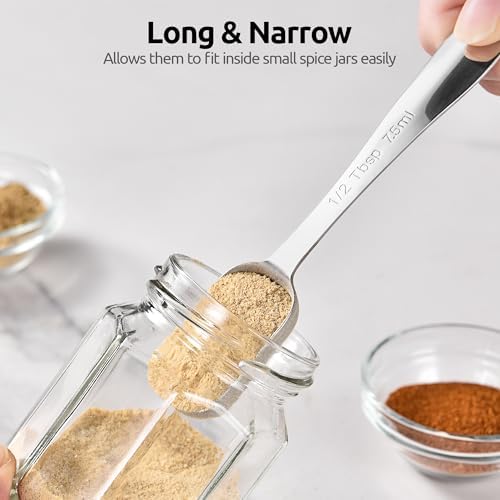 U-Taste Narrow Square Measuring Spoons, Metal Measure Set of 6 with Leveler