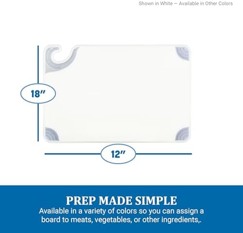 San Jamar Saf-T-Grip Plastic Cutting Board with Safety Hook, 12" x 18" x 0.5", Blue