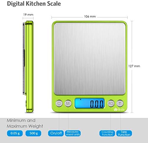 AMIR Digital Kitchen Scale, 500g-0.01g Mini Pocket Jewelry Scale, Cooking Food Scale with Backlit LCD Display, 2 Trays, 6 Units, Auto Off, Tare, Stainless Steel (Battery Included)