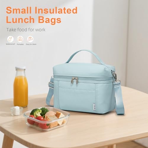 NOL Insulated Lunch Bags for Women Cooler Bag Lightweight Nylon Waterproof Lunch Box for Work Small Light Blue 4L