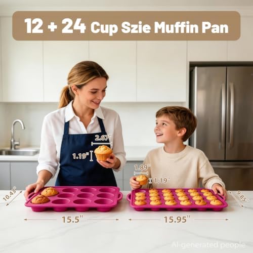 Silicone Mini Muffin Tin Set: 12 & 24 Small Cupcake Baking Tin with Frame