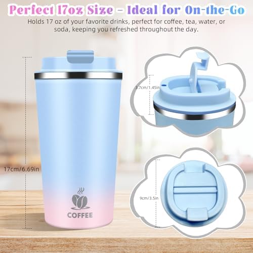 17oz Insulated Travel Coffee Mug with Flip Lid – Leakproof Stainless Steel Insulated Coffee Tumblers, Reusable Coffee Cup for Hot & Cold Drinks, Perfect for Camping & On-the-Go