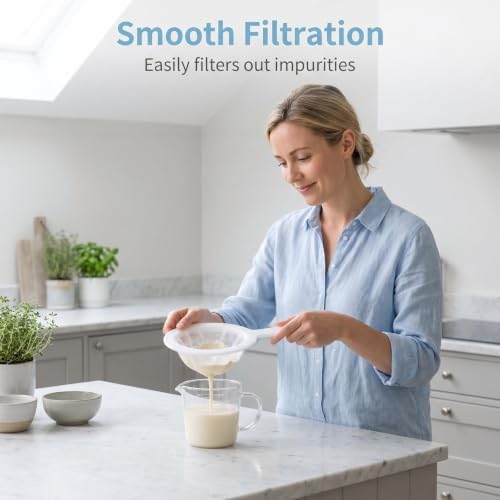 400 Mesh Ultra Fine Nylon Kitchen Strainer with Handle,Food Grade PP & Nylon Fine Mesh Sieve,Heat Resistant Dishwasher Safe Filter for Soy Milk, Juice,Coffee,Yogurt,Honey,Baking & Cooking