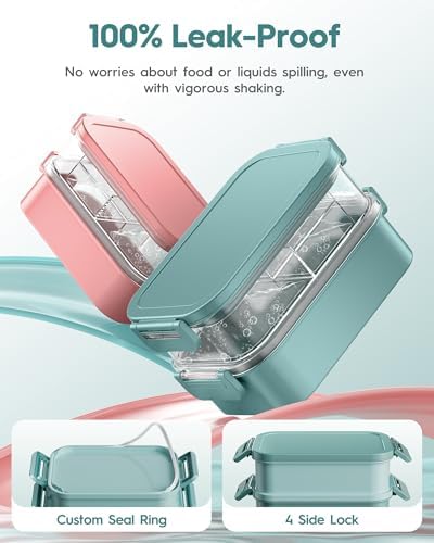 Adults Bento Box with Insulated Lunch Bag, 74oz Capacity 3 Stackable Leak-Proof Bento Box Built-In Utensil and Sauce, PFAS & BPA-Free, Microwave & Dishwasher Safe (Mint Green)