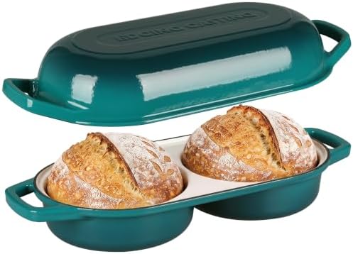 EDGING CASTING Enameled Cast Iron Double Bread Dutch Oven, Darkcyan
