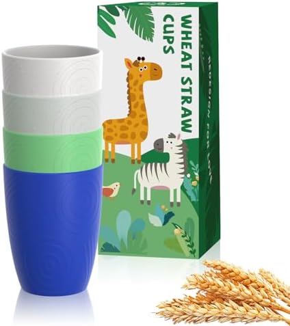 Homienly Drinking Glasses & Everyday Kids Tumblers Wheat Straw Cups 4-Pack Set | Textured Reusable Plastic Cups Essential Kitchen Cups | Dishwasher Safe for Party, Home, Camping (12 oz, Island Color)