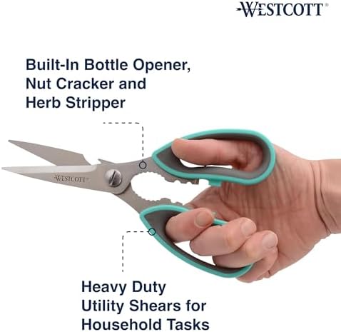 Westcott Titanium-Bonded Kitchen Shears 4pk, Durable and Versatile Scissors with Soft Handle for Precise Cutting, Ideal for Cooking