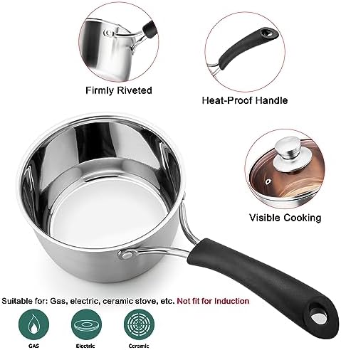 TeamFar 1qt & 2qt Saucepan with Lid, Stainless Steel Small Cooking Pot
