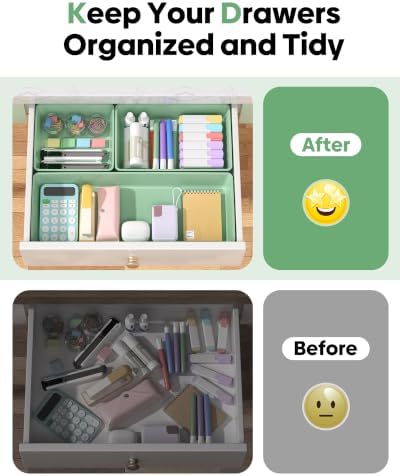10 Pack Large Size Plastic Drawer Organizers Set, 3 Sizes Desk Drawer Organizer Trays, Storage Bins for Vanity, Makeup, Bathroom, Kitchen Utensils and Office (Green)