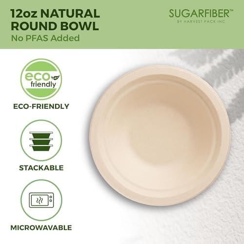 12oz Compostable Paper Bowls Disposable Round Natural Cereal Bowl,600 Count