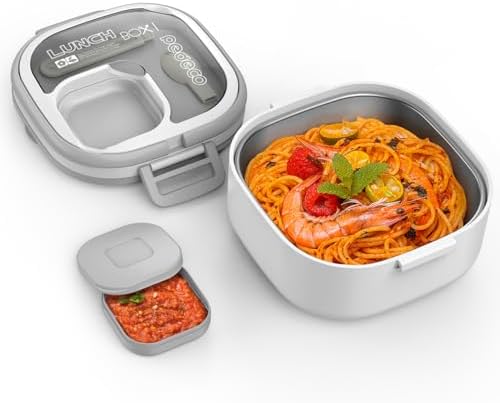 PEDECO Single-Layer Bento Lunch Box for Kids & Adults with Removable Stainless Steel Lunch Container,Dressing Container,BPA-Free,Dishwasher Safe - Includes Utensil(White,Not Insulated)