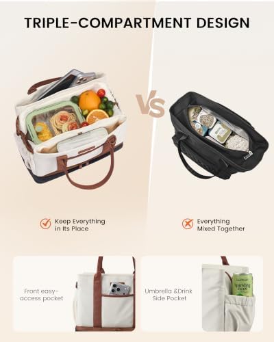 LOVEVOOK Insulated Lunch Bag Women with Triple Compartments & Bottle Holder