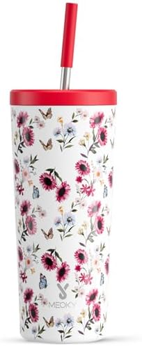 Meoky 24 oz Insulated Tumbler with Lid and Straw, Stainless Steel Vacuum Insulated Tumbler, Keeps Cold for 24 Hours, 100% Leak Proof, Fits in Car Cup Holder (Elegance)