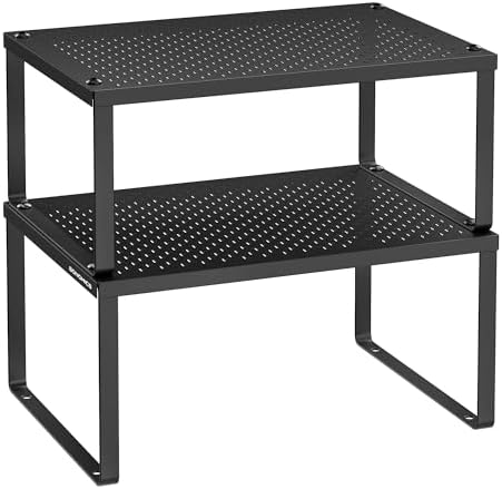 SONGMICS Set of 2 Metal Spice Racks, Stackable Expandable Shelf Risers