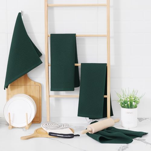 Homaxy 100% Cotton Waffle Weave Kitchen Dish Towels 8-Pack, Blackish Green