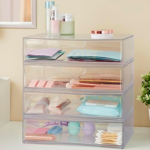 STORi STAX Plastic Stackable Organizer Drawers (Set of 2) Clear | 12.5" Wide | Set Includes Two Open Drawer | Organize Office Desk Accessories & Sort Paper | Made in USA (Pack of 2)