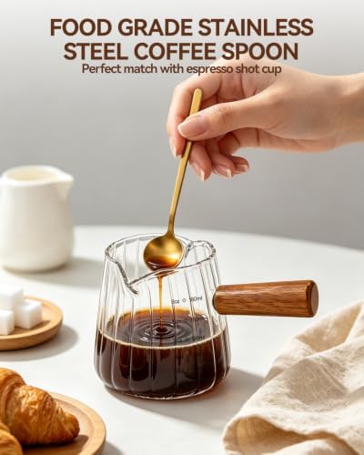 Espresso Cups 6 OZ, Dual Spout Espresso Shot Cups with Coffee Spoon
