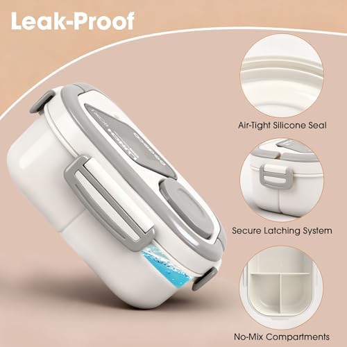 PEDECO White Bento Box with Bag for Adult Kid, Leakproof 2-Layers Stackable