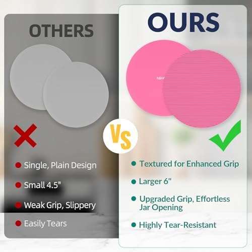 NiHome Silicone Jar Opener Gripper Pads, 6 in for Seniors, Pink Series, 4PC