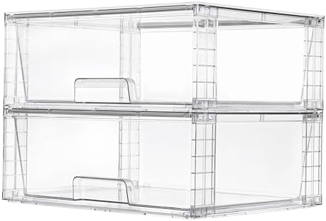 Vtopmart 2 Pack Large Clear Stackable Plastic Storage Drawers for Closet