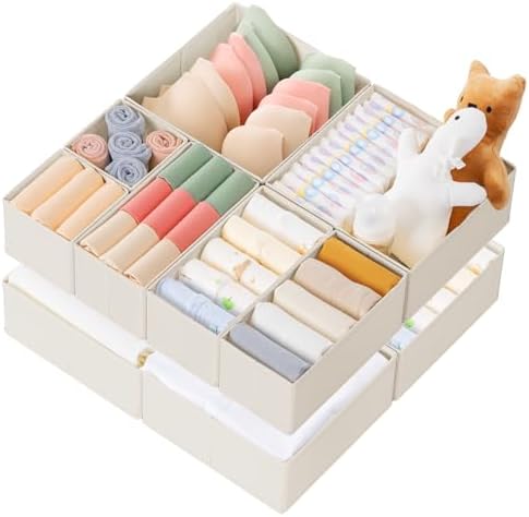 Criusia Drawer Organizer Clothes, 10 Pack Dresser Organizer for Baby Clothes, Underwear, Sock- Foldable Closet Organization and Storage Dividers Bins for Nursery, Bedroom (Oatmeal)