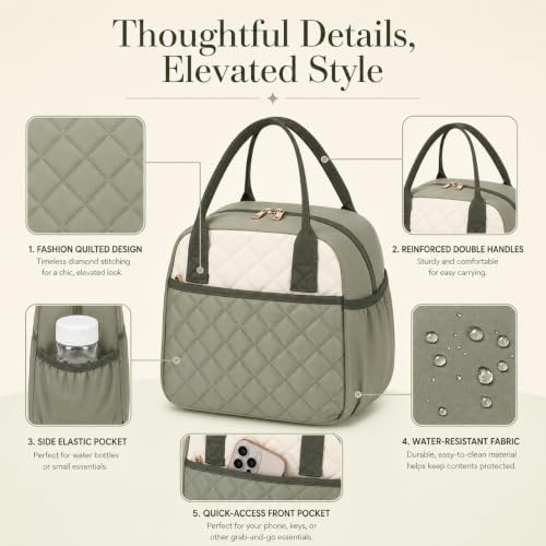 CAMTOP Lunch Box for Women Men Insulated Lunch Bag Lunch Tote Bag Leakproof Thermal Cooler Large Capacity for Travel Work School Picnic (Green White, Medium)