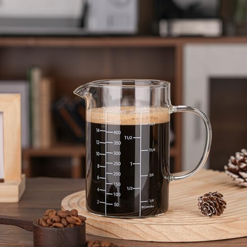 500ML Glass Measuring Cup With Handle, High Borosilicate Glass Three Scales V-Shaped Spout Clear Measuring Cup (OZ, Cup, ML/CC) Easy To Read Kitchen Tools