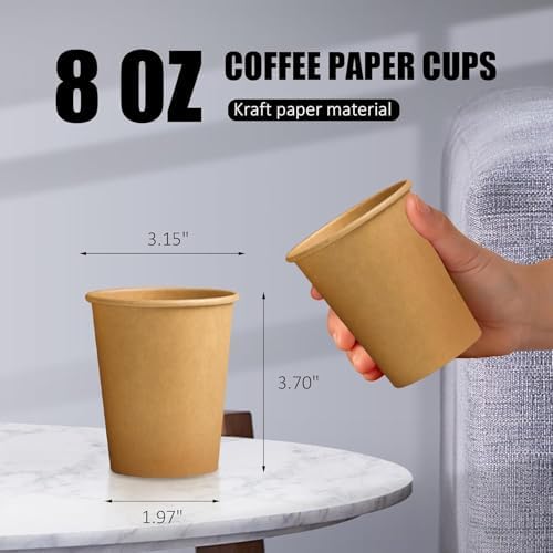 Clawsoff 400 Pack 8 oz Paper Cups Brown Kraft Disposable Hot Coffee Cups