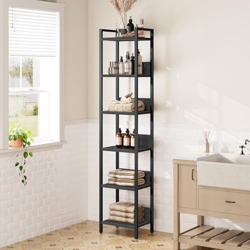 MAHANCRIS Bookshelf, 6-Tier Bookcase, Standing Book Shelf for Small Space, Storage Shelf Organizer, for Living Room, Bedroom, Study, Balcony, Black BKHB6601