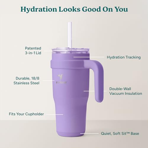 Reduce 24 oz Stainless Steel Tumbler with Handle - Dual-Wall Vacuum Insulated Travel Mug, Sweat-Proof Lid & Reusable Straw - Keeps Drinks Cold for 24 Hrs, Fits Cupholders, Dishwasher Safe-Purple Punch