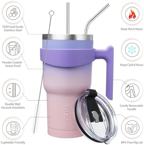BJPKPK 30 oz Tumbler with Handle & Straw, Insulated Stainless Steel Mug