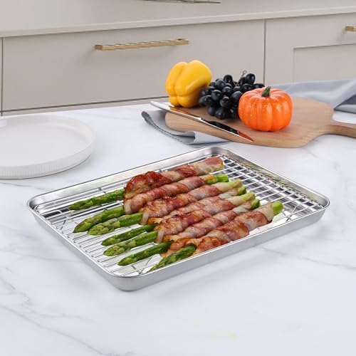 Homikit 12x10 Inch Stainless Steel Quarter Sheet Pan with Cooling Rack Set