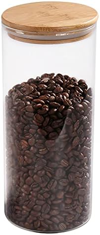 77L Glass Coffee Bean Container, 52.36 FL OZ (1550 ML), [Thickened Version] Glass Food Storage Jar with Airtight Seal Bamboo Lid - Clear Food Storage Canister for Serving Tea, Coffee, Spice and More
