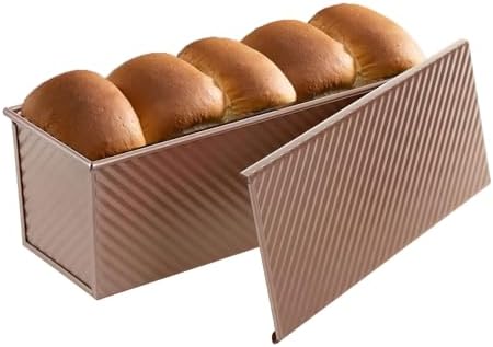 SS&CC Pullman Loaf Pan with Lid 13x4 | 2.2lb Carbon Steel Bread Pan for Homemade Sourdough & Sandwich Bread | Nonstick Bakeware, Heavy Duty & Easy Clean (Gold, 2.2lb)