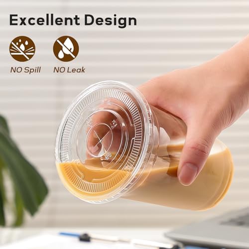 AOZITA 100 Pack - 20 oz Clear Plastic Cups with Lids and Straws, Food Safe Disposable Iced Coffee Cups for Cold Beverages, Smoothies, Iced Coffee, Leak-Proof, BPA-Free