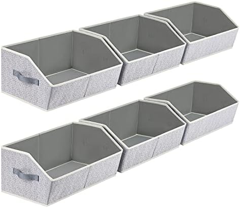 Homsorout Closet Organizers Bins 6 Packs - Large Closet Shelf Organizer with Handles, Fabric Trapezoid Storage Bins, Collapsible Storage Cubes for Clothes, Towels, Light Gray