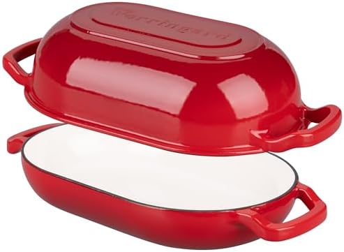 VORRINGARD Enameled Cast Iron Sourdough Bread Oven, Dutch Oven, Loaf Cast Iron Bread Pan for Homemade Bread Baking, Meatloaf Pan with Lid, 5QT, Red