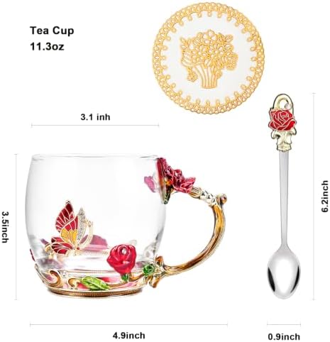 Tea Cup Glass Coffee Enamels Mug Gifts for Mom Women Christmas Birthday